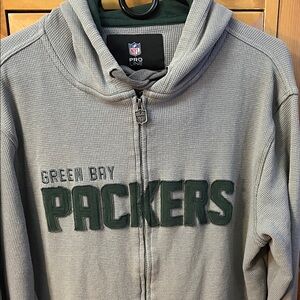 NFL Green Bay Packers Gray Waffle Knit Zip-Up Hoodie with Green Applique